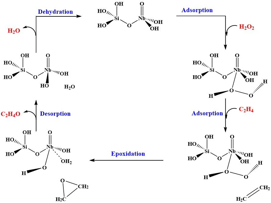Diagram of reaction mechanisms - Dehydration to Absorption to Epoxidation to Desorption
